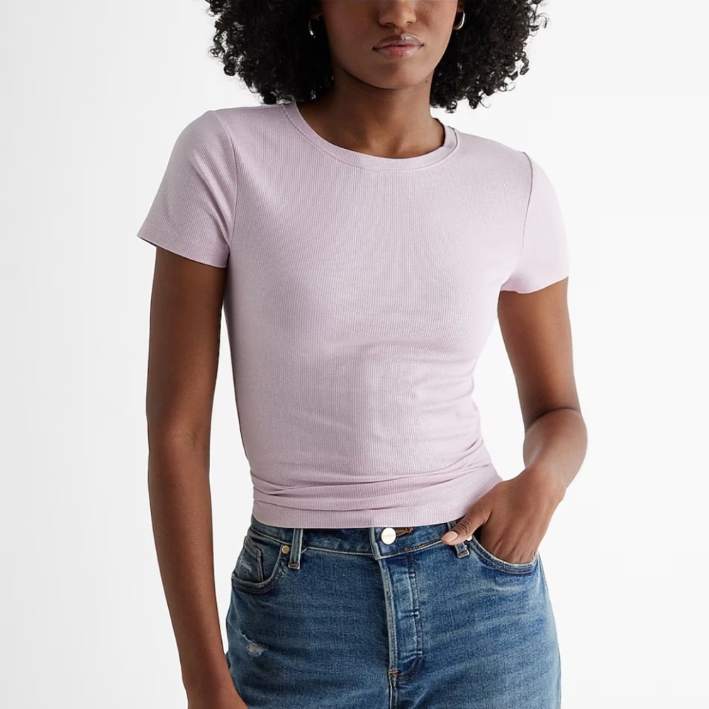 NWOT Supersoft Shine Fitted Ribbed Crew Neck Tee